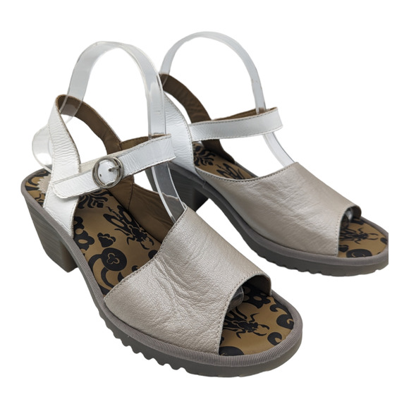 Fly London Wely Silver Off White Leather Lug Sole Sandals Hook Loop Strap 39 - Picture 2 of 10